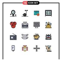 Set of 16 Modern UI Icons Symbols Signs for printer food money cherry cabinet Editable Creative Vector Design Elements