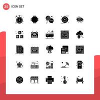 Modern Set of 25 Solid Glyphs Pictograph of optimization keyword equipment engine love Editable Vector Design Elements