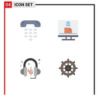 Set of 4 Vector Flat Icons on Grid for call email device computer music Editable Vector Design Elements