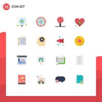 paquete de 16 signos y símbolos modernos de colores planos para medios de impresión web, como el proceso de amor del cuaderno, lollipop de corazón, paquete editable de elementos creativos de diseño de vectores