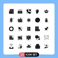 Set of 25 Modern UI Icons Symbols Signs for lock brain cup phone direct Editable Vector Design Elements