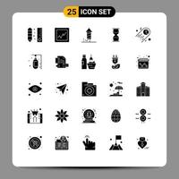 Mobile Interface Solid Glyph Set of 25 Pictograms of chart time festival sandclock business Editable Vector Design Elements