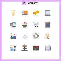 conjunto moderno de 16 colores planos y símbolos, como dispositivo portátil, monitor de chat, paquete editable de voz de elementos de diseño de vectores creativos