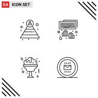 Mobile Interface Line Set of 4 Pictograms of career drink hands typing job Editable Vector Design Elements