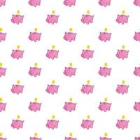 Pink piggy bank pattern, cartoon style vector