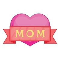 Mothers Day pink heart with red ribbon icon vector