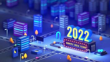 Happy new year 2023 in small city with looping animation video