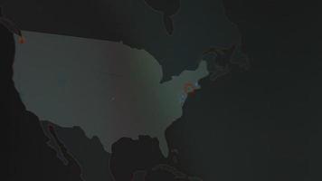 World map with different targets for cyber attack. Hacking and technology concept. Macro shooting at monitor pixels video