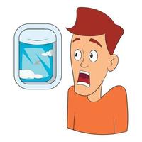 Fear of flying icon, cartoon style vector