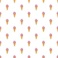 helado rosa en un patrón de cono de gofre vector