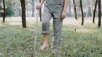 joven fisioterapeuta asiática que trabaja con una anciana caminando video