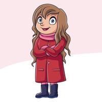 niña feliz de dibujos animados en ropa de invierno vector