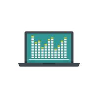 Laptop music equalizer icon flat isolated vector