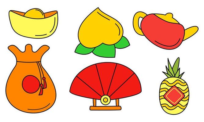 Happy chinese new year cartoon sketch celebration elements