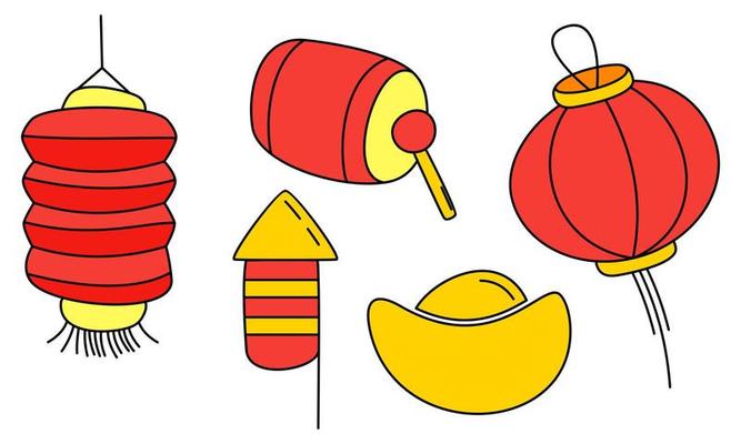 Happy chinese new year cartoon sketch celebration elements
