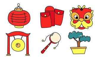 Happy chinese new year cartoon sketch celebration elements vector