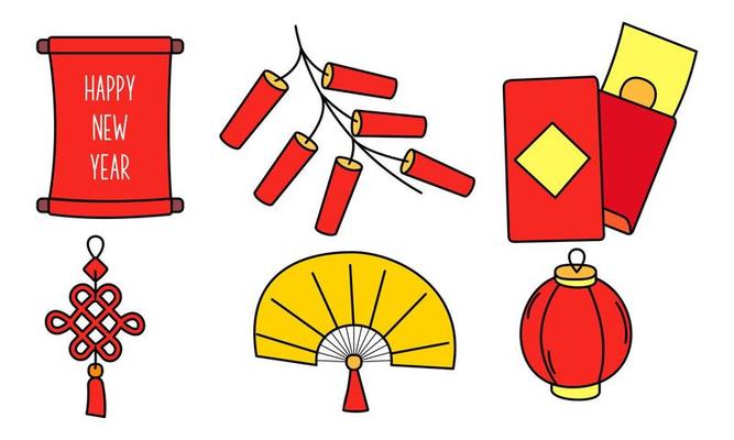 Happy chinese new year cartoon sketch celebration elements