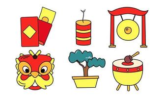 Happy chinese new year cartoon sketch celebration elements vector