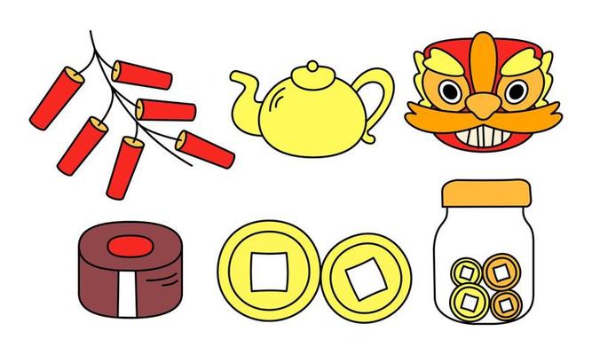 Happy chinese new year cartoon sketch celebration elements