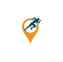 Running and Marathon map pin shape concept Logo Vector Design. Running man vector symbol. Sport and competition concept.