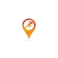Running and Marathon map pin shape concept Logo Vector Design. Running man vector symbol. Sport and competition concept.