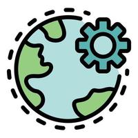 Earth and gear icon color outline vector