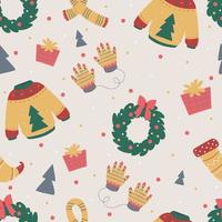 Winter pattern with seasonal clothes for wrapping paper, for print vector