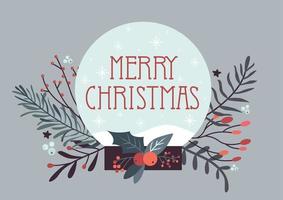Christmas card with snow globe, merry christmas vector