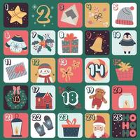 calendario de adviento, números de navidad, feliz navidad vector