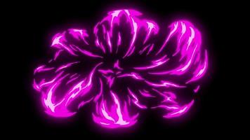 Purple comic flaming fire effects transitions on black background. Cartoon animation video
