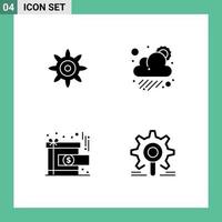 Modern Set of 4 Solid Glyphs and symbols such as setting reward cloudy achievement gear Editable Vector Design Elements