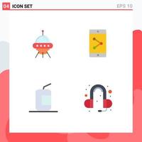 Pack of 4 creative Flat Icons of space ship cola rocket mobile fast food Editable Vector Design Elements