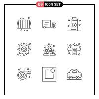 Set of 9 Modern UI Icons Symbols Signs for wedding couple electricity user interface Editable Vector Design Elements