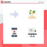 Editable Vector Line Pack of 4 Simple Flat Icons of arrow technology farming locked decrease Editable Vector Design Elements