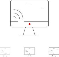 Screen Monitor Screen Wifi Bold and thin black line icon set vector