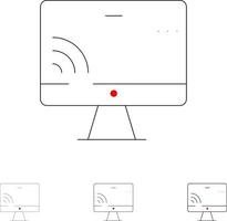 pantalla monitor pantalla wifi audaz y delgada línea negra conjunto de iconos vector