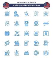 USA Independence Day Blue Set of 25 USA Pictograms of fire badge grill international flag country Editable USA Day Vector Design Elements