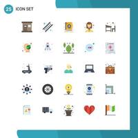 Group of 25 Flat Colors Signs and Symbols for learn desk address chair female student Editable Vector Design Elements