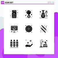 Group of 9 Solid Glyphs Signs and Symbols for billboard advertisement money bank ad medicine Editable Vector Design Elements