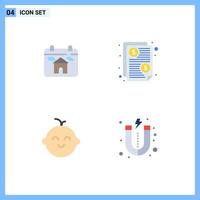 conjunto moderno de 4 iconos y símbolos planos, como calendario, precio de la casa infantil, plomo, elementos de diseño vectorial editables vector