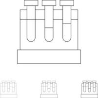 las tinas de laboratorio prueban la educación negrita y el conjunto de iconos de línea negra delgada vector