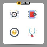 Modern Set of 4 Flat Icons and symbols such as food diagram gear smart phone report Editable Vector Design Elements