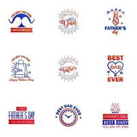 Set of Happy Fathers day elements 9 Blue and red Vector illustration Editable Vector Design Elements