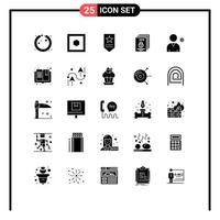 Group of 25 Solid Glyphs Signs and Symbols for book profile rank controls protect Editable Vector Design Elements