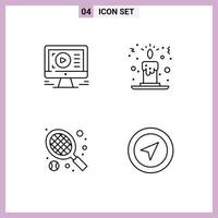 Set of 4 Commercial Filledline Flat Colors pack for monitor tennis design candle light map Editable Vector Design Elements