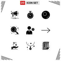 9 iconos creativos, signos y símbolos modernos del usuario correcto, delinear elementos de diseño vectorial editables con zoom vector