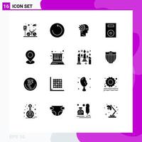 User Interface Pack of 16 Basic Solid Glyphs of location technology critical products devices Editable Vector Design Elements