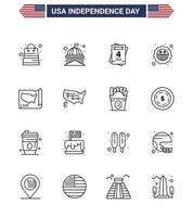 Pack of 16 creative USA Independence Day related Lines of states flag white badge american Editable USA Day Vector Design Elements