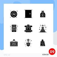 Solid Glyph Pack of 9 Universal Symbols of phone mobile home door gift business Editable Vector Design Elements