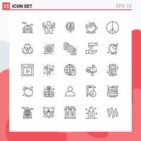 Set of 25 Modern UI Icons Symbols Signs for rgb hippie power freedom cup Editable Vector Design Elements